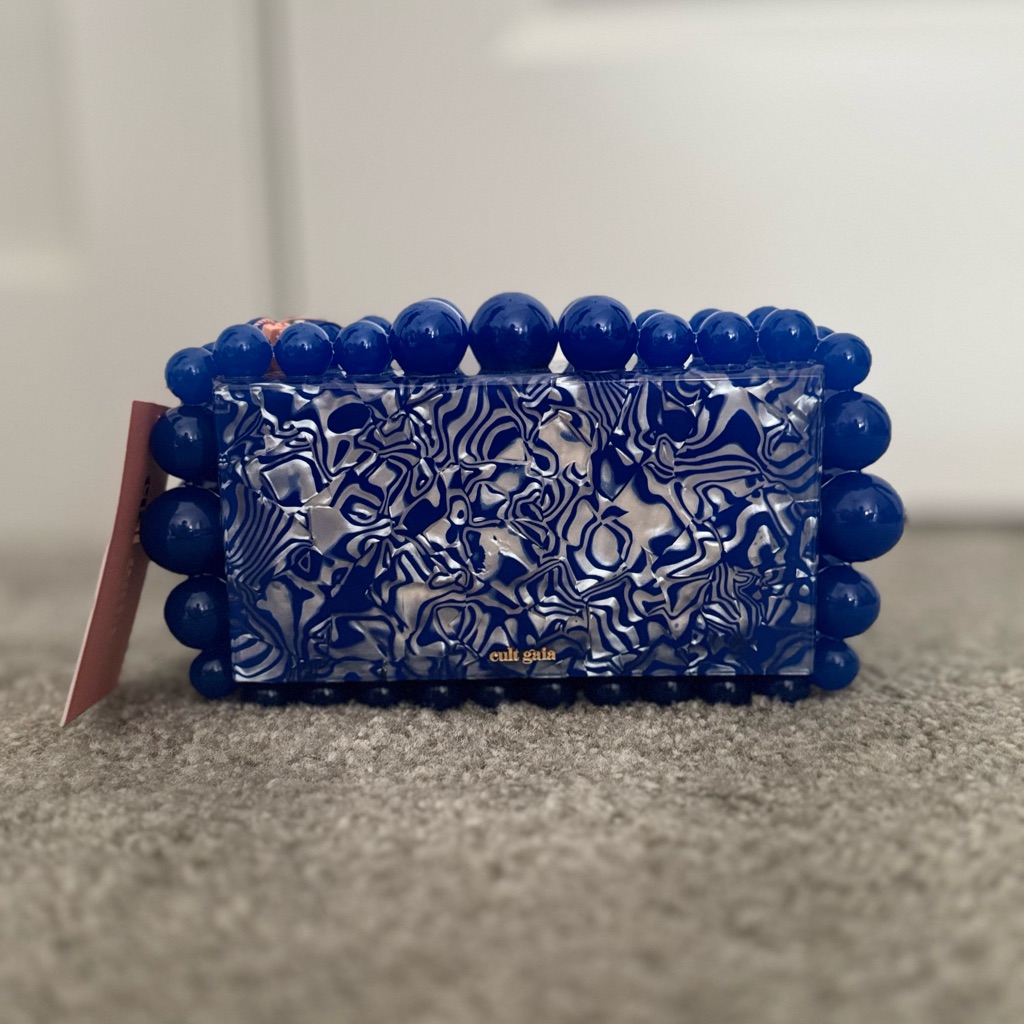 Cult Gaia Blue Marbled Acrylic Clutch Bag, Nwt